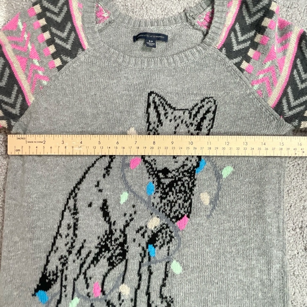 American Eagle Ugly Christmas Sweater Fox Women’s Size Small Gray Holiday - Picture 4 of 7